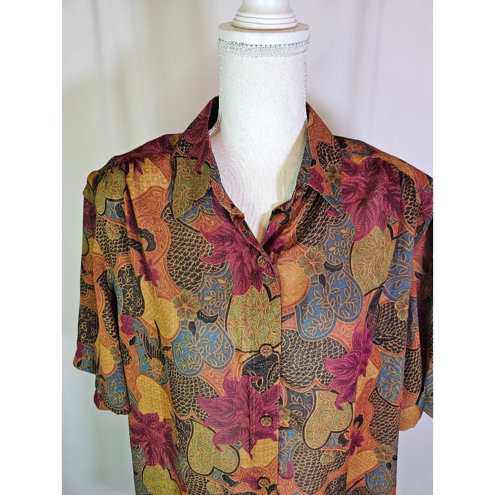 Alfred Dunner Women's Button-Down Top Short Sleeve Shirt, Size 18, Shoulder Pads